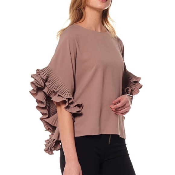 Dressy Crop blouse with pleated sleeves - WHITE - Picture 3 of 7